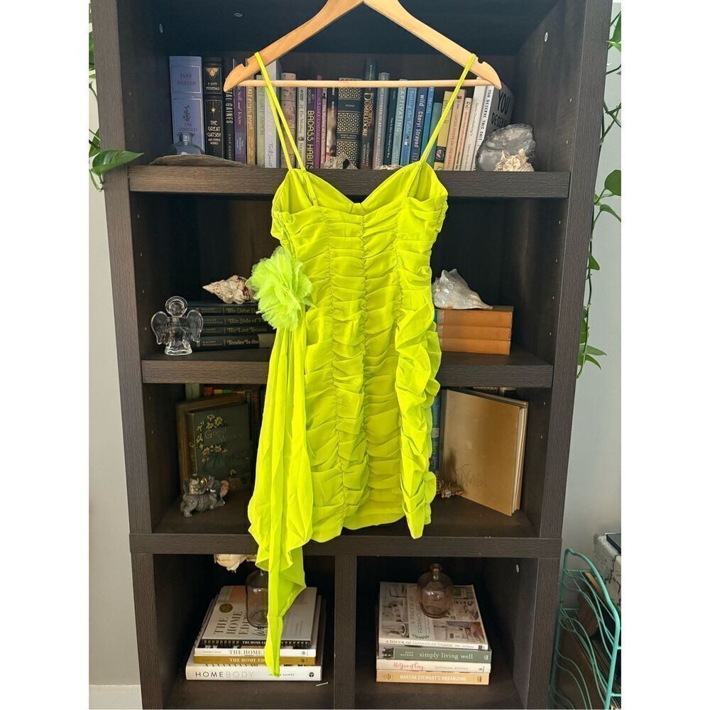 NWT For Love & Lemons Lorlai Green Ruched Bodycon Mini Dress Size XS - Picture 5 of 9